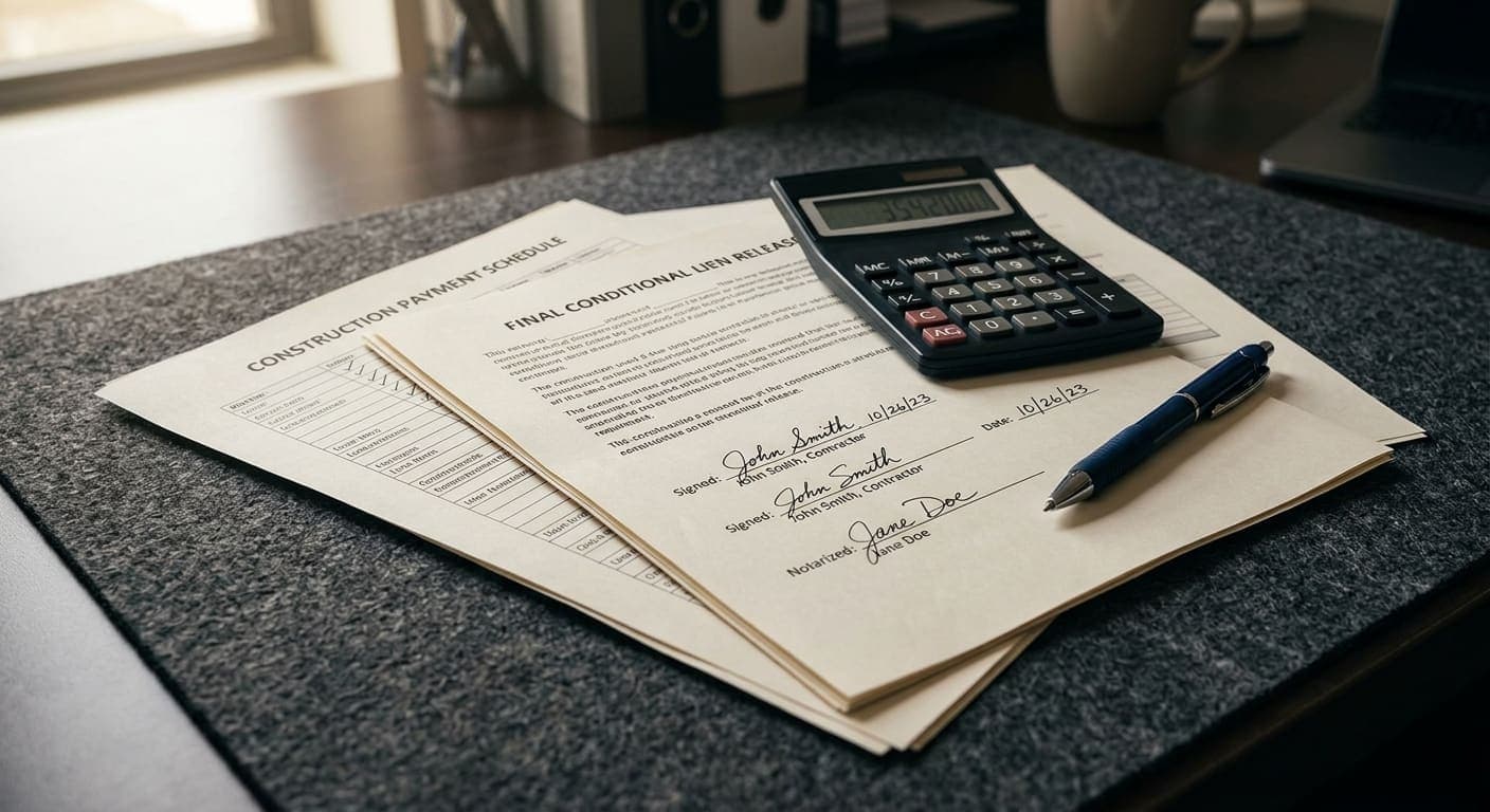 Alberta property title search showing a Builders Lien Act holdback and lien release documentation