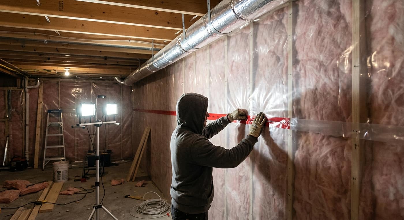 Vapour barrier and ventilation installation during an Alberta basement development