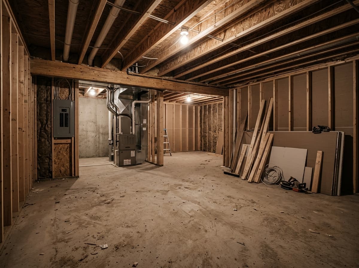 Before photo: Basement Development project in Airdrie by AM Builders